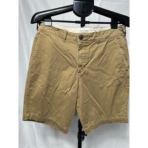 Abercrombie & Fitch Mens Khaki Chino Shorts Tan Cotton Twill Size 33 Flat Front‎